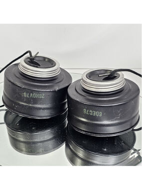 1978 Canadian C1 Gas Mask Filter Canisters Black Metal 2pcs Vintage Military